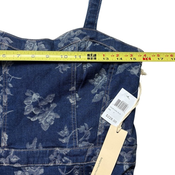 NWT Jewel Badgley Mischka Rose Print High Low Denim Dress Size 8 Dark Blue - Picture 9 of 15
